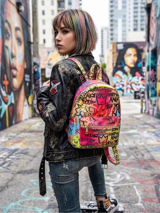 Calessa Handbags - Graffiti-Print Women's Backpack in Multicolor